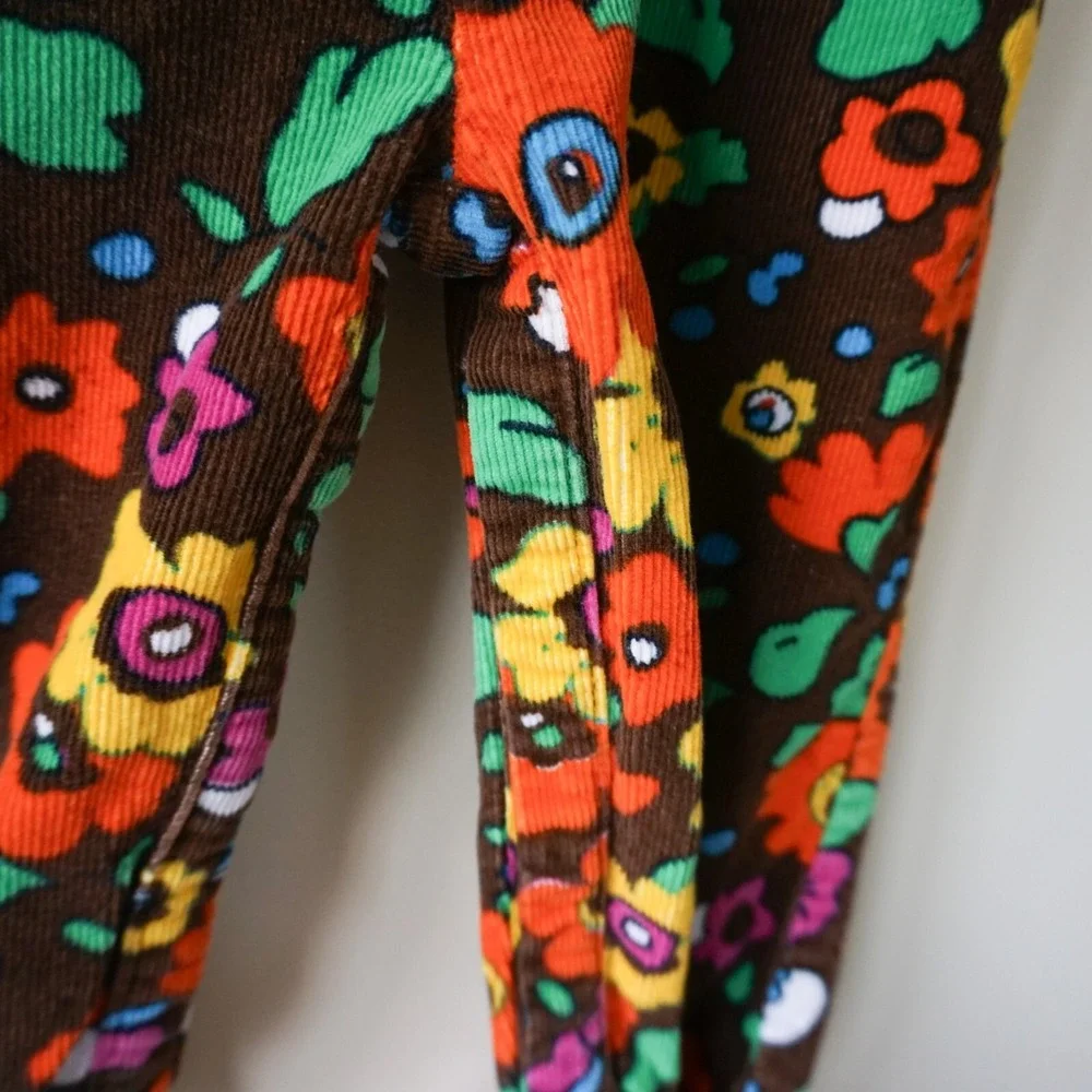 Rugged‎ Bear Floral Corduroy Romper Baby 24 Months Brown Orange Retro